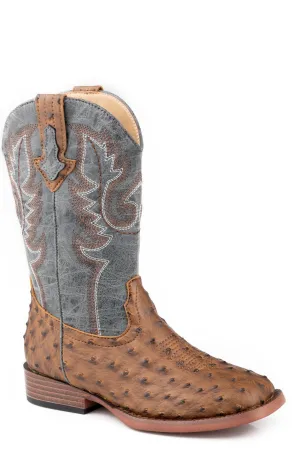 Tractor Supply Winter Boots Roper Kids Boys Bumps Brown/Blue Faux Leather Cowboy Boots