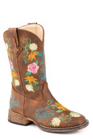 Equifit Boots Roper Kids Girls Bailey Floral Tan Faux Leather Cowboy Boots