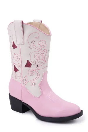 Roper Kids Girls Butterfly Pink/White Faux Leather Cowboy Boots Wide Size Winter Boots