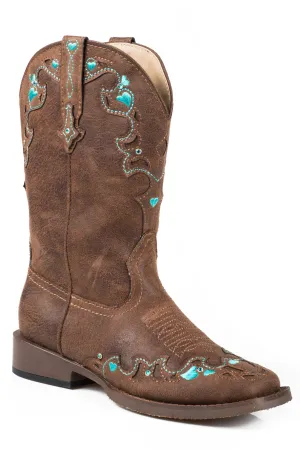 Best Boots For Rucking Roper Kids Girls Hearts Brown Faux Leather Cowboy Boots