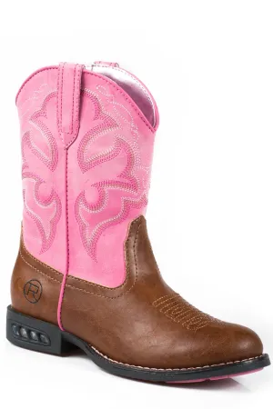 WaterProof Boots Roper Kids Girls Lightning Tan/Pink Faux Leather Cowboy Boots