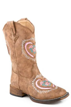 Muck Boots Wellies Roper Kids Girls Lydia Glitter Heart Tan Faux Leather Cowboy Boots