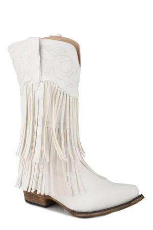 Roper Kids Girls Rickrack White Faux Leather Cowboy Boots Cowboy Roper Boots