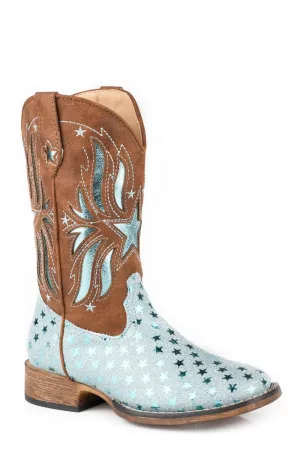 Adventure Boots Motorcycle Roper Kids Girls Starlet Brown/Blue Faux Leather Cowboy Boots