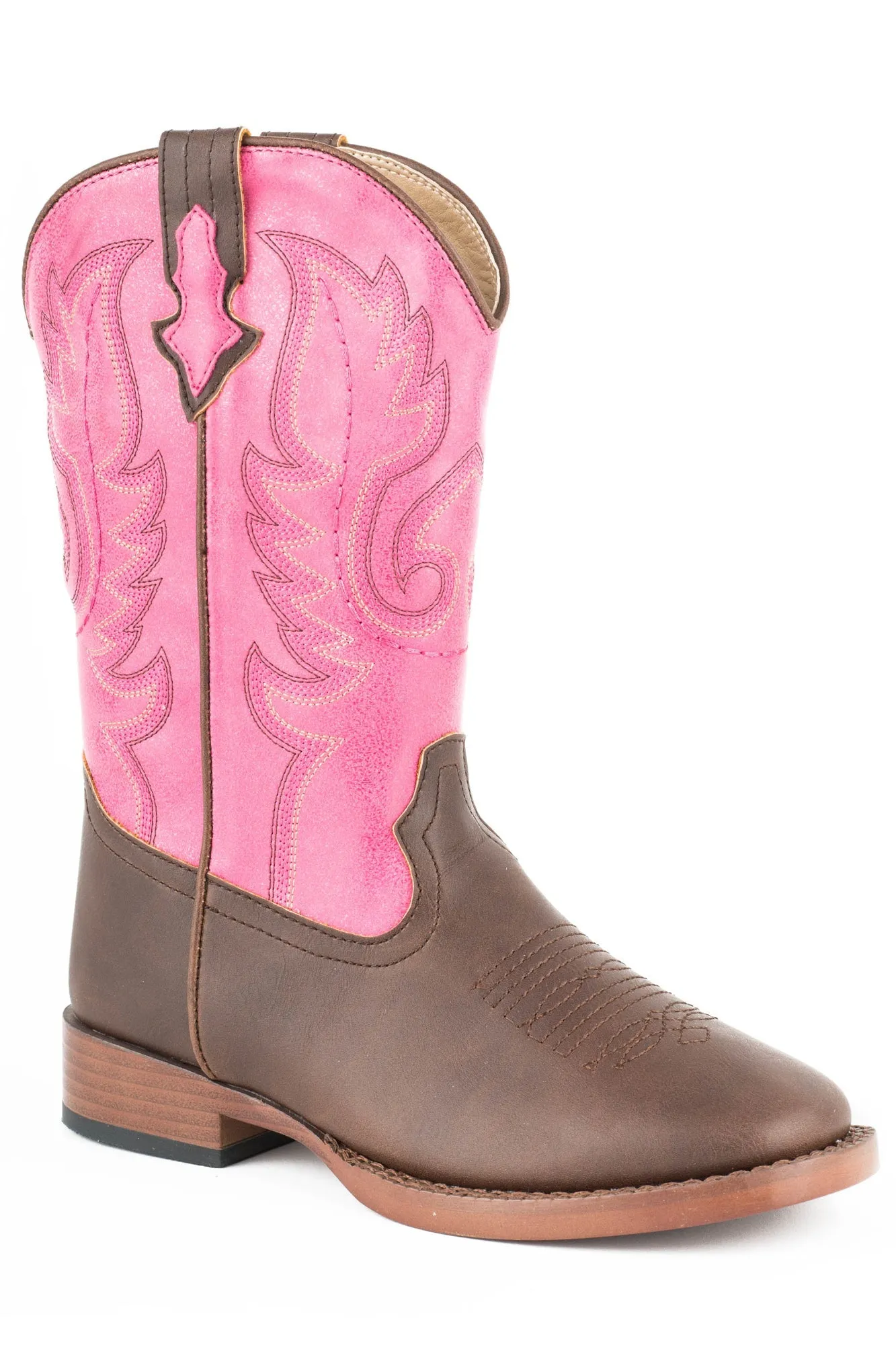 Roper Kids Girls Texsis Pink/Brown Faux Leather Cowboy Boots Womens Clearance Cowboy Boots
