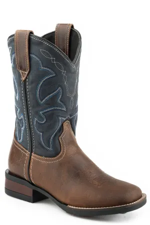 Platform Boots Knee High Roper Kids Unisex Monterey Dark Brown/Navy Leather Cowboy Boots