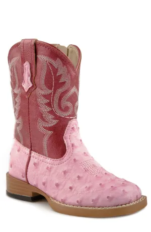 Tony Lama Ostrich Boots Roper Toddler Girls Bumps Pink Faux Leather Cowboy Boots