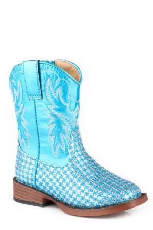 Roper Toddler Girls Glitter Gleam Blue Faux Leather 6in Cowboy Boots Boots Kinky