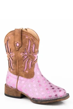 Roper Toddler Girls Starlet Brown/Pink Faux Leather Cowboy Boots Cherry Boots