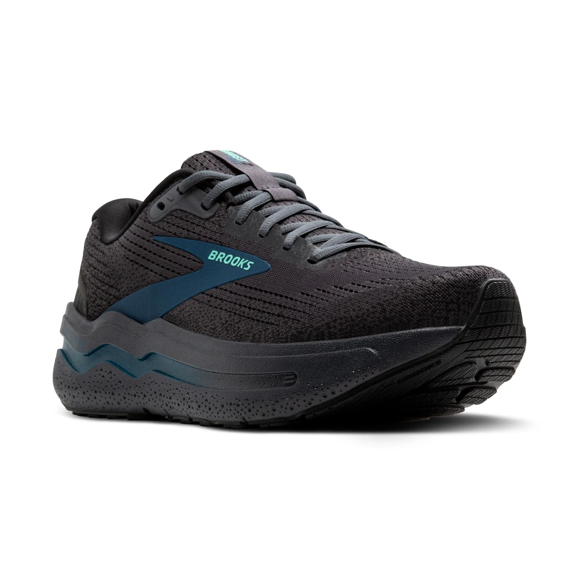 Brooks Mens Ghost Max 2 Wide- Ebony/Cockatoo/Blue Sapphire (1104312E081) Running Shoes With Highest Heel Drop