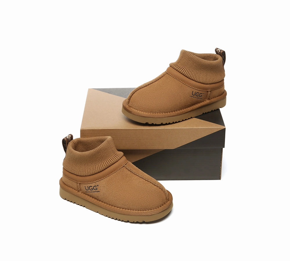 UGG Slippers Kids Sheepskin Wool Stretchy Ankle Margaret Sugar Brand Rain Boots