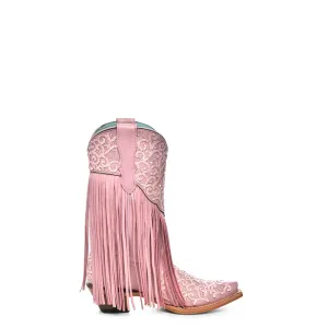 Flat Brown Knee High Boots Corral Youth Girls Teen Glitter Fringe Snip Toe Blush Pink Cowhide Cowboy Boots