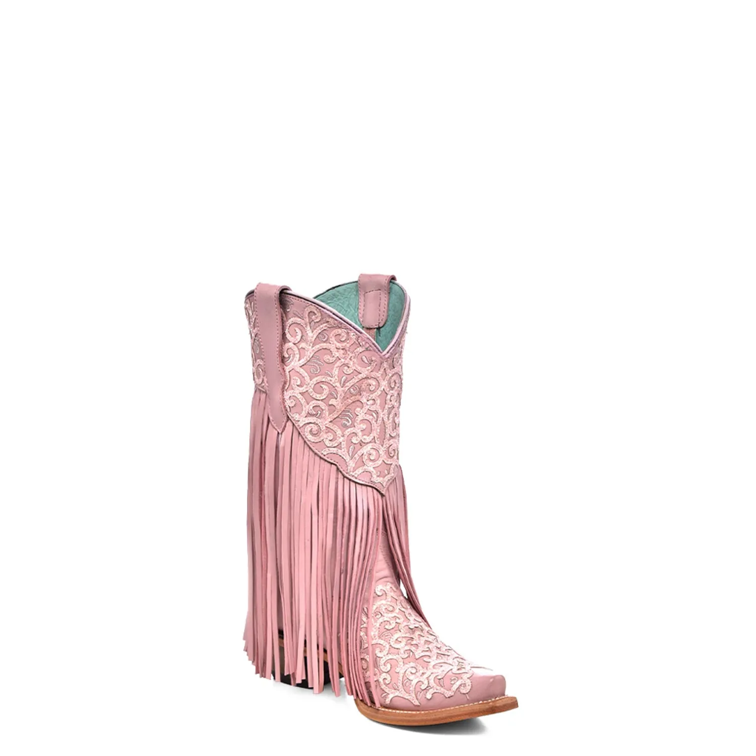 Long Fall Boots Corral Youth Girls Teen Glitter Fringe Snip Toe Blush Pink Cowhide Cowboy Boots