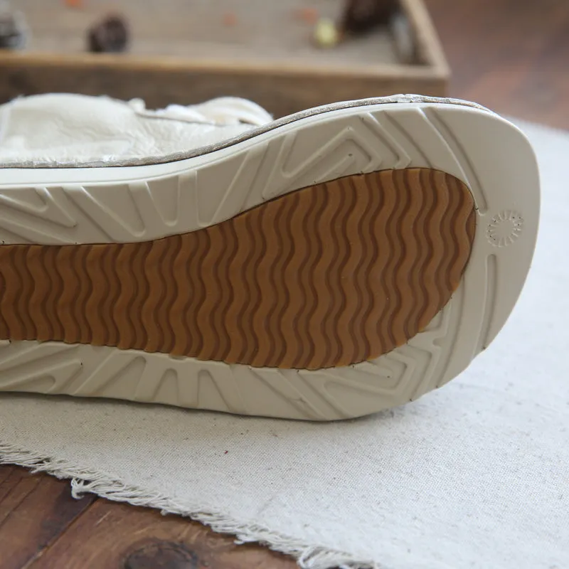 Women Retro Cowhide Handmade Thick Sole Casual Boots Bearpaw Rain Boots