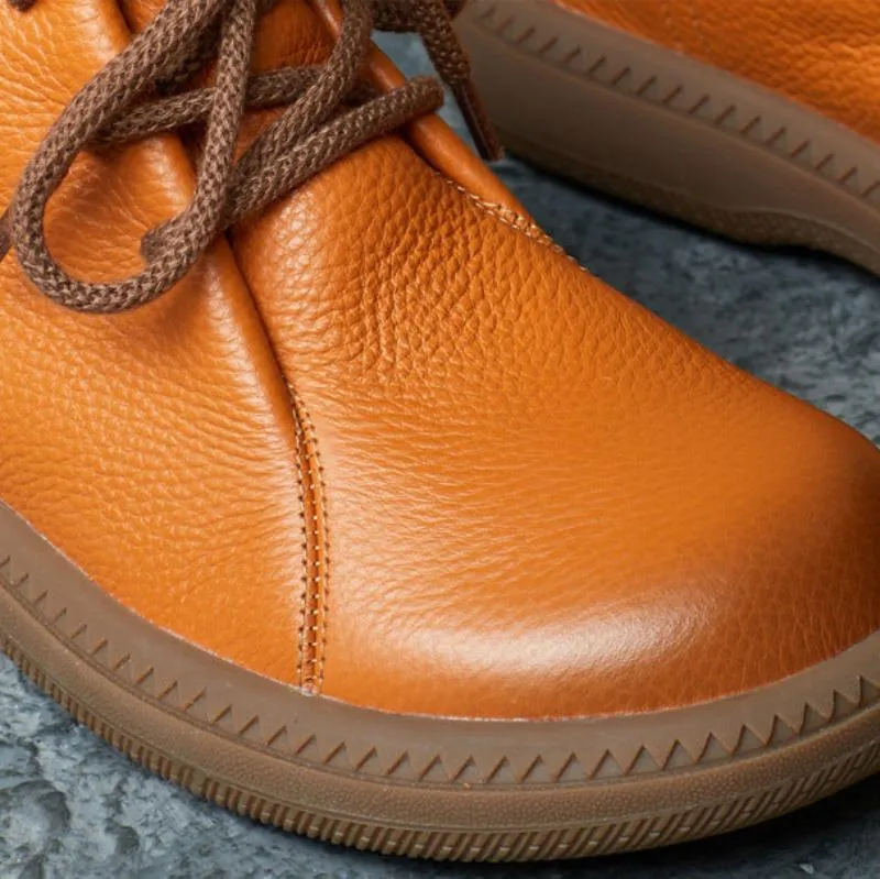 Army Surplus Boots Women Solid Leather Lace-up Flat Ankle Boots