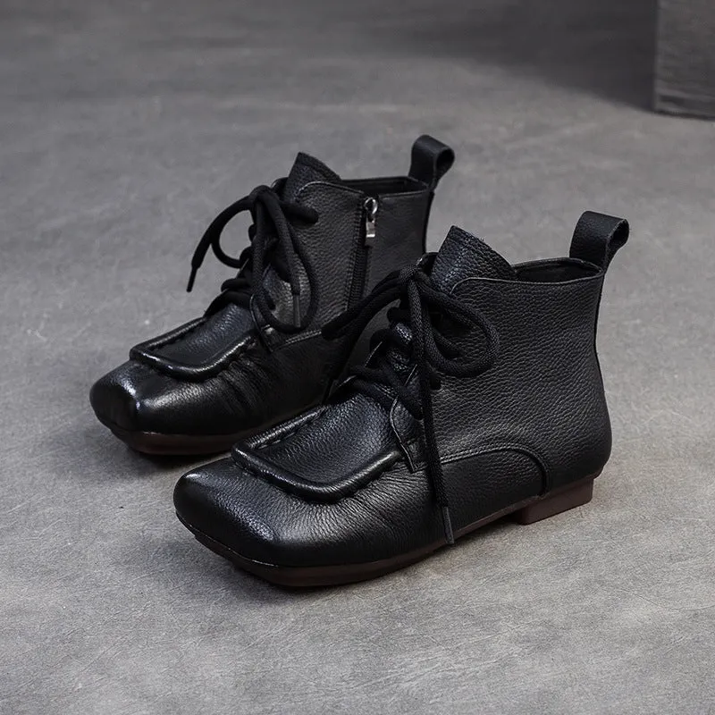 Women Solid Leather Work Soft Flat Ankle Boots Boots Unlimited