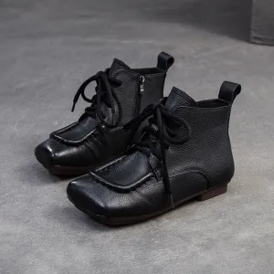 Women Solid Leather Work Soft Flat Ankle Boots Fox Motion Boots