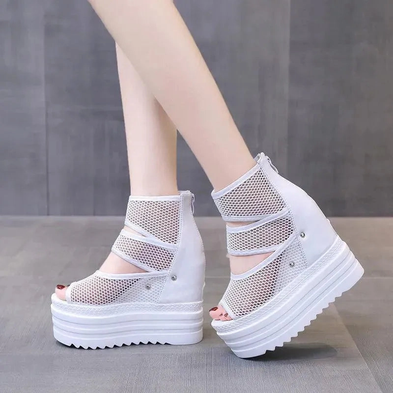 Peep Toe Ankle Wedge Shoes Slide In Sandals