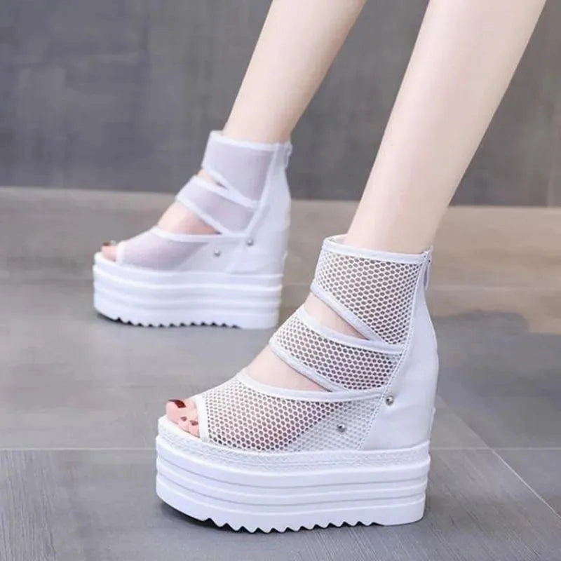 Peep Toe Ankle Wedge Shoes Heeled Thong Sandals