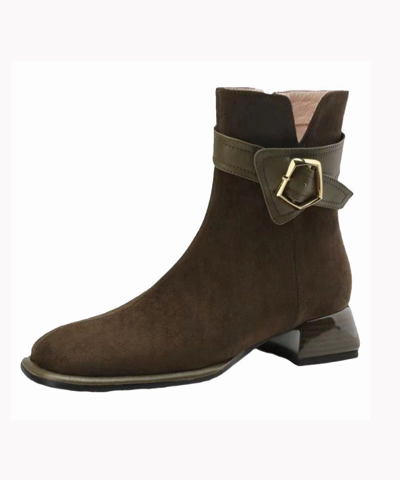 Lace Up Ankle Rain Boots Women Fashion Splicing Chunky Boots Black Suede RD009