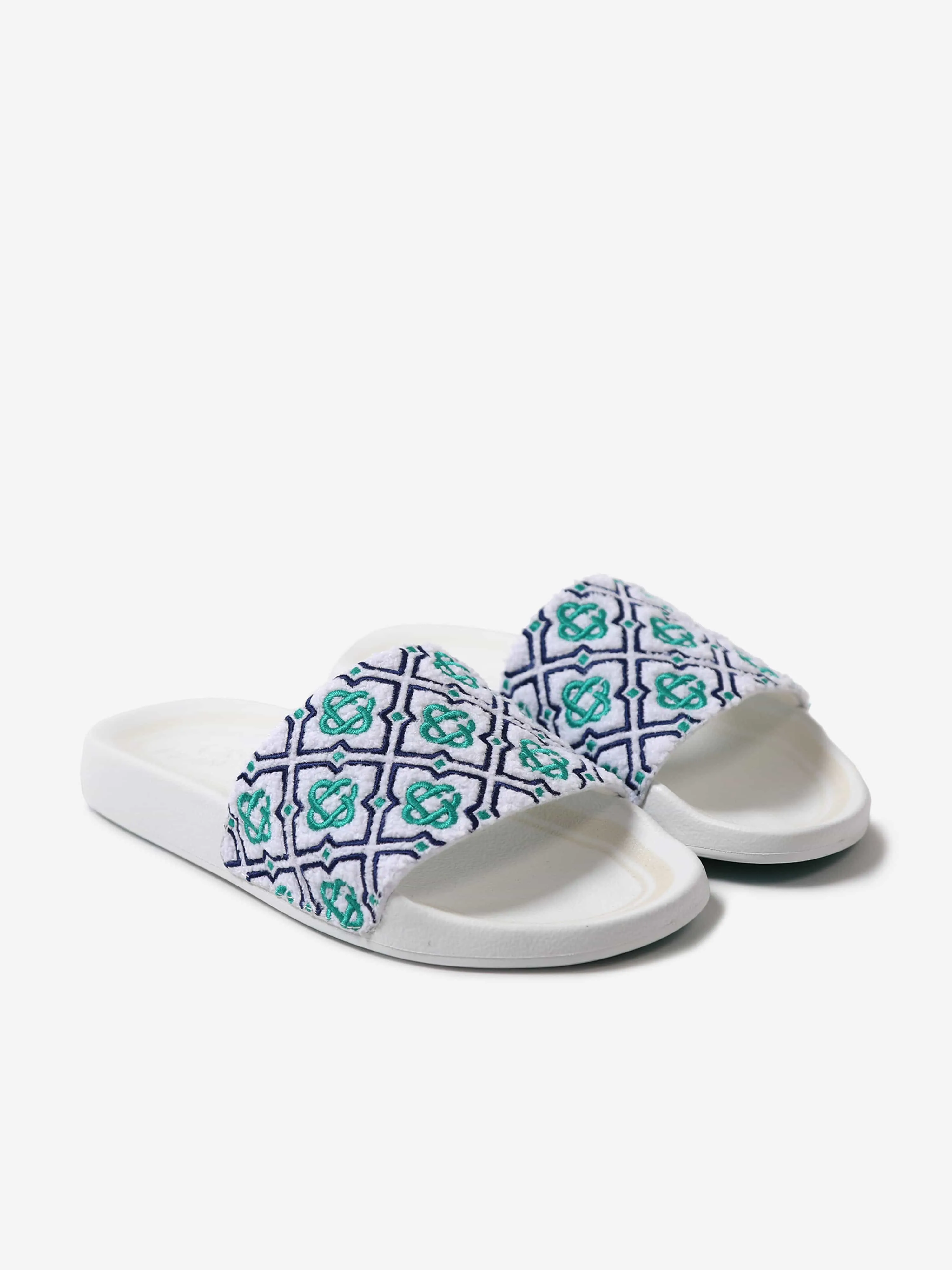 Juicy Slippers Casablanca Kids Embroidered Terry Monogram Sliders in Blue