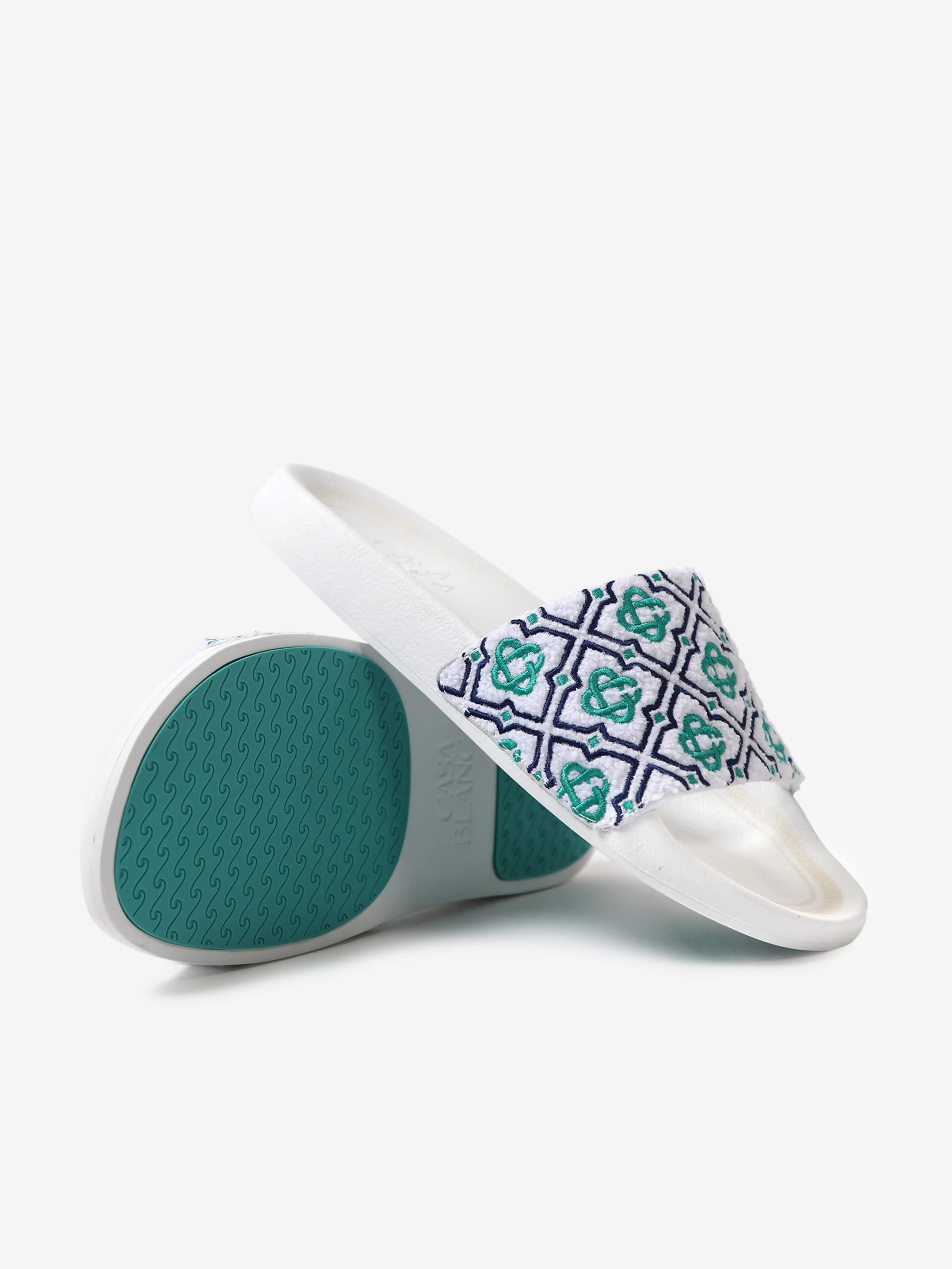 Quilted Slippers Casablanca Kids Embroidered Terry Monogram Sliders in Blue