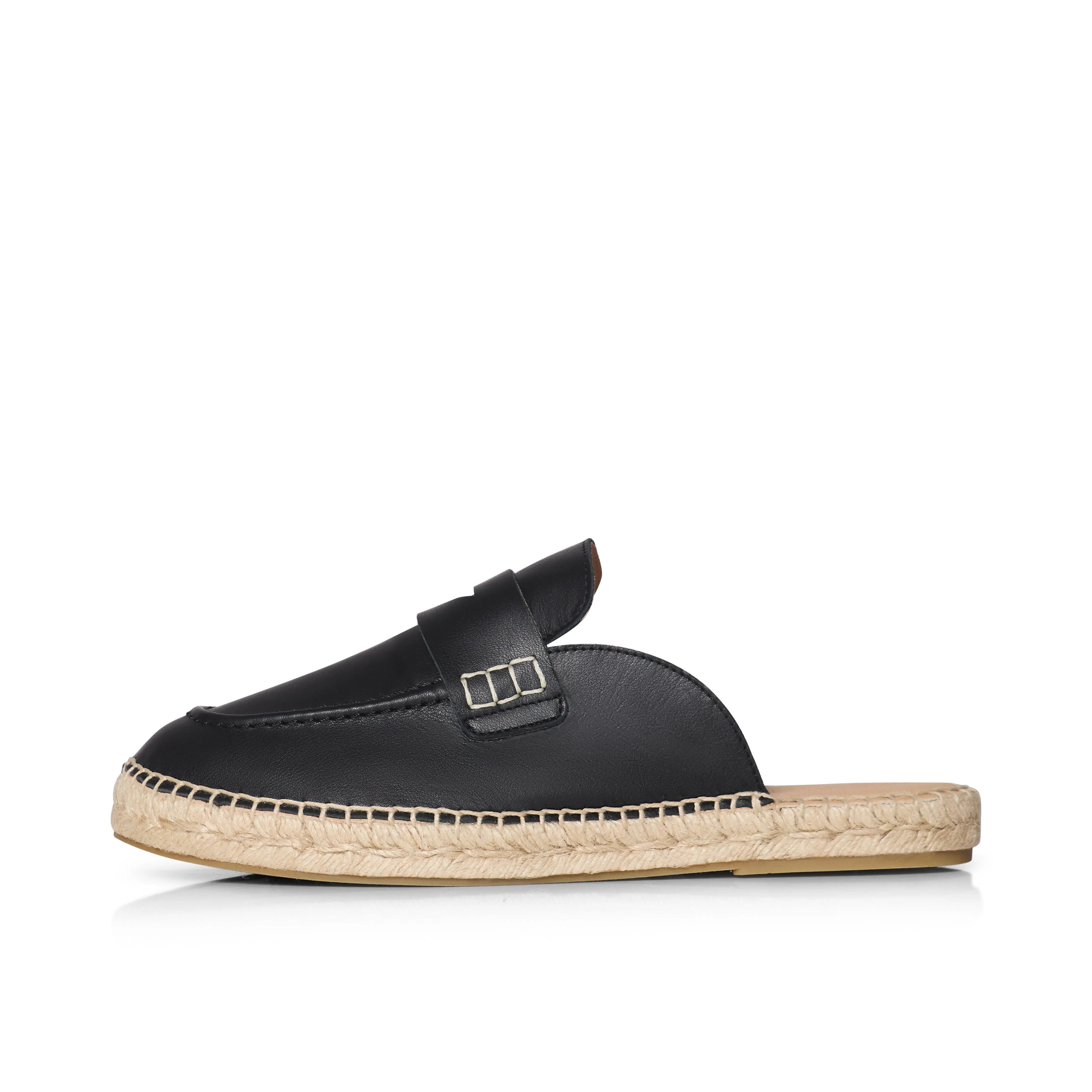 Esme - Wide Fit Espadrille Loafer Sliders - Black Leather Aldi Slides