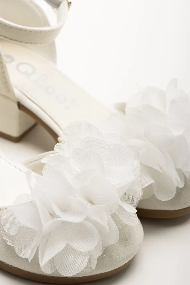 Chiffon Flower Heels White Vionic Sandals - On Sale