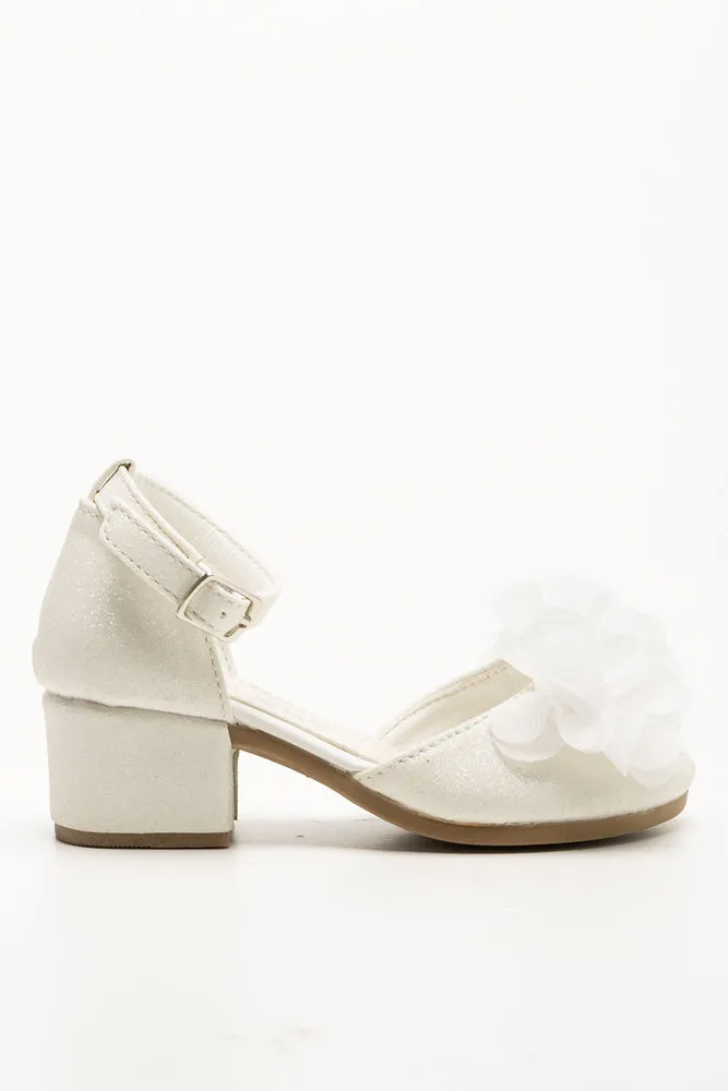 Wedding Shoes Sandals Chiffon Flower Heels White