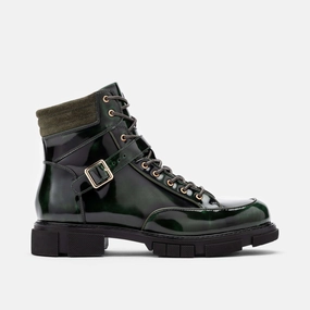 Rain Boots Size 1 Atlas Dark Green Patent Leather Strap Boots