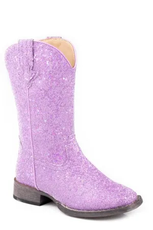 Roper Kids Girls Glitter Galore Purple Faux Leather Cowboy Boots Comfortable Winter Boots