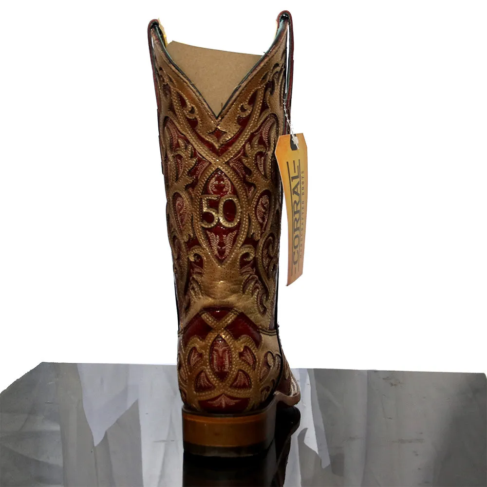 Corral Women's French's 50th Anniversary Boots - Gold & Red Square Toe Rain Boots In Wide Width