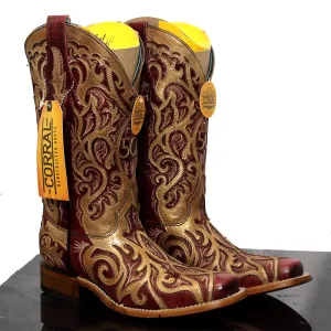 Corral Women's French's 50th Anniversary Boots - Gold & Red Square Toe Bow Back Rain Boots
