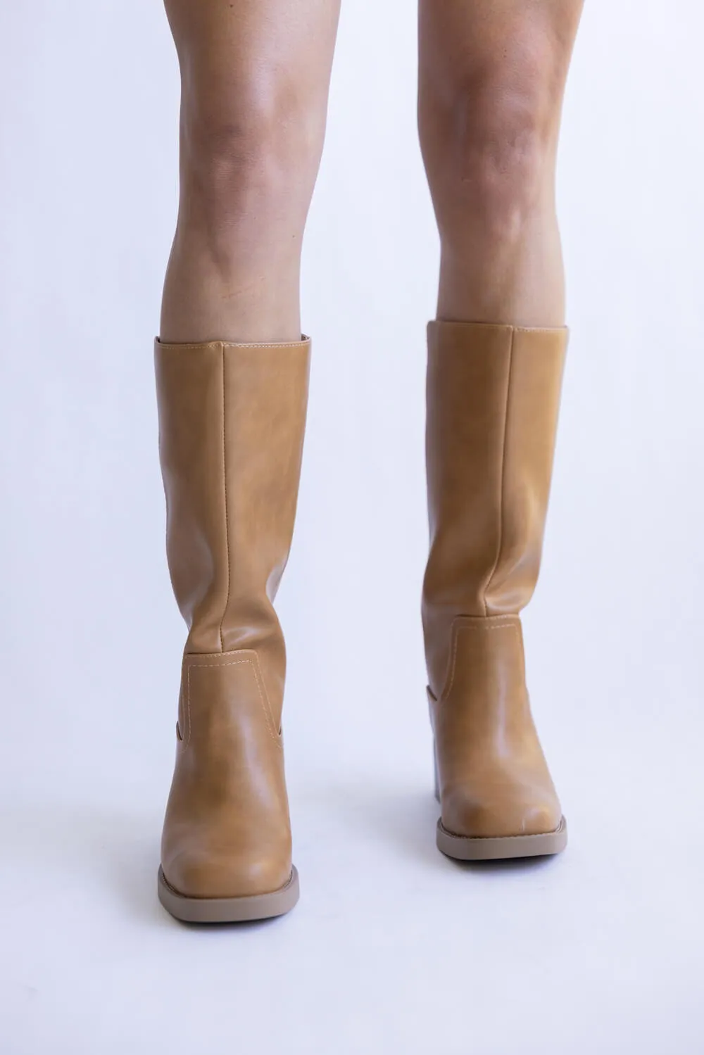 Soda Mid Calf Faux Leather Boots for Women in Natural | BELVIN-NATURAL Durable Rain Boots