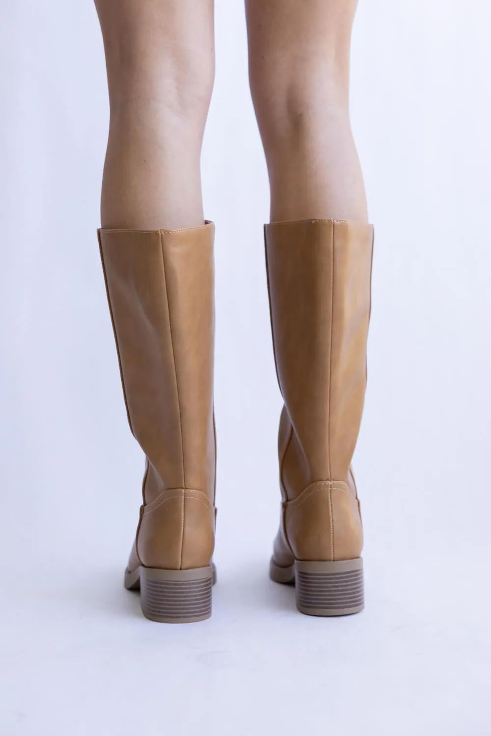 Soda Mid Calf Faux Leather Boots for Women in Natural | BELVIN-NATURAL Short Insulated Rain Boots