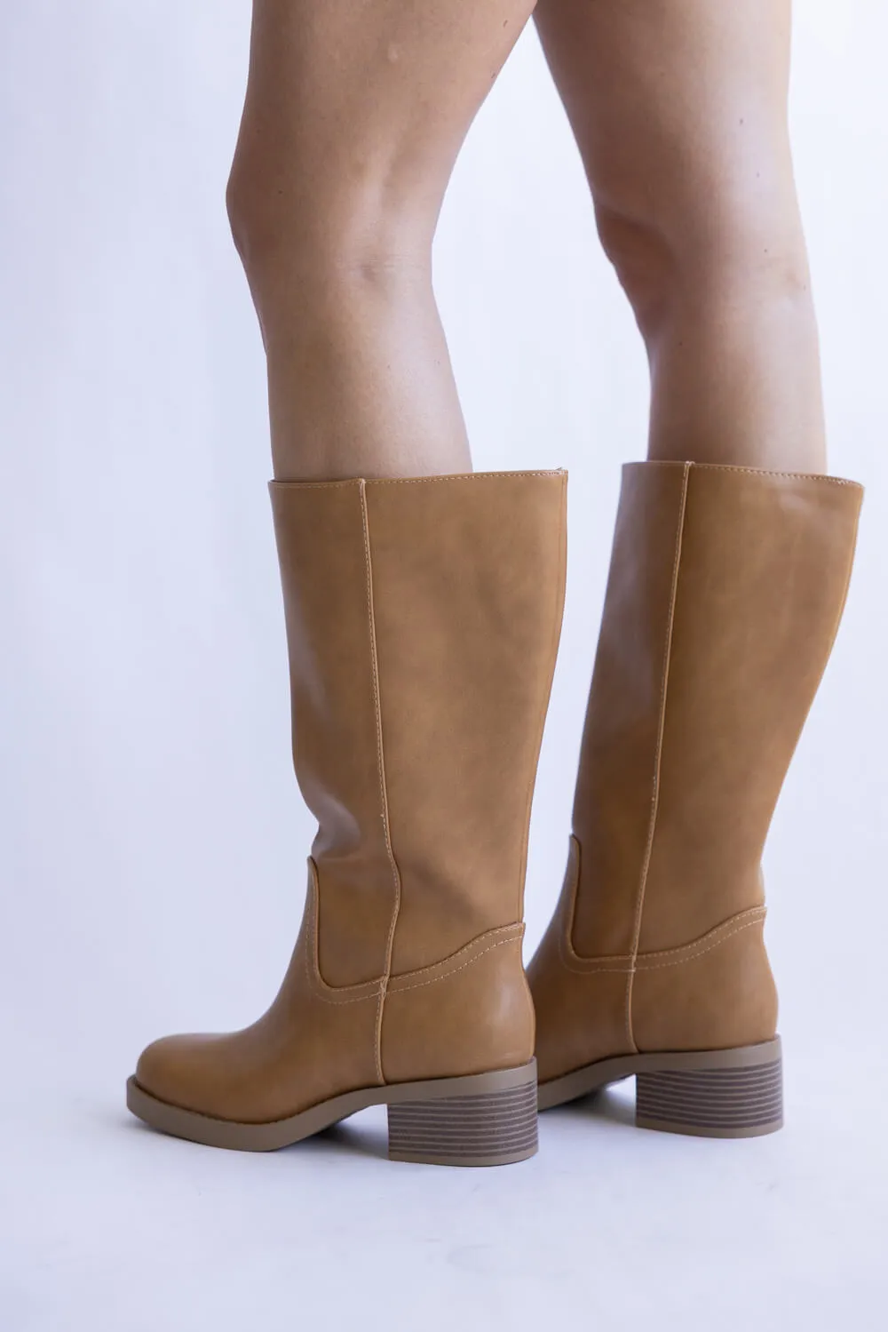 Soda Mid Calf Faux Leather Boots for Women in Natural | BELVIN-NATURAL Discount Hunter Rain Boots