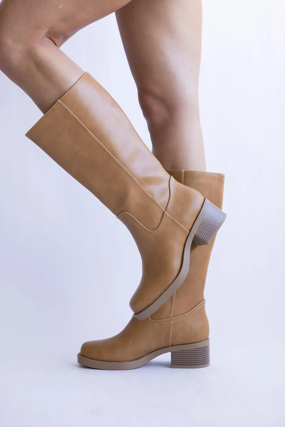 Merry Rain Boots Soda Mid Calf Faux Leather Boots for Women in Natural | BELVIN-NATURAL