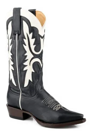 Stetson Womens Cheyenne Black/Cream Leather 13in Cowboy Boots Leather Boots