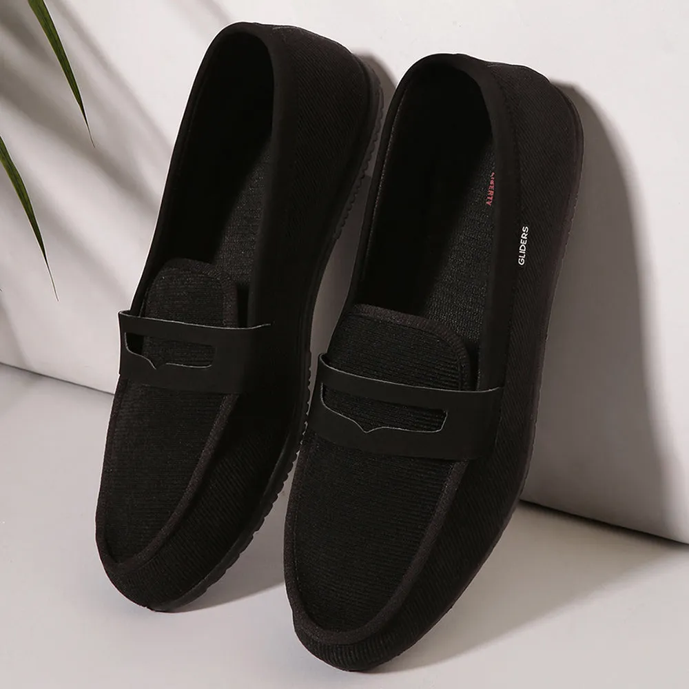 Comfortable Casual Work Shoes Gliders Black Casual Slip on Shoes For Men EXCITOR By Liberty
