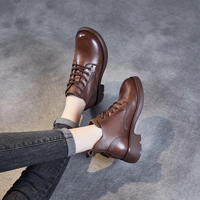 Women Minimalist Retro Leather Lace Up Ankle Boots Slim Calf Rain Boots