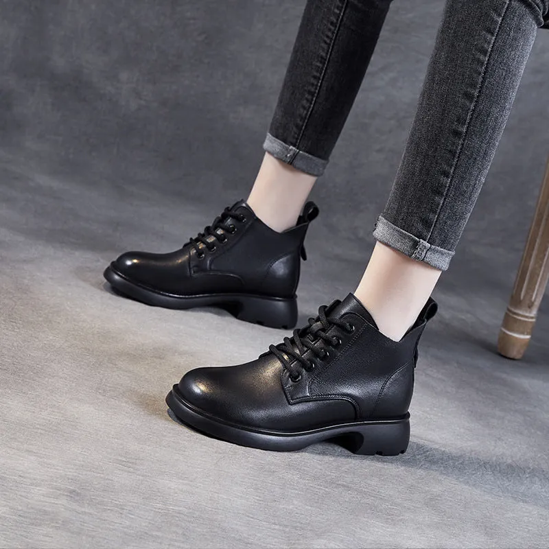Women Minimalist Retro Leather Lace Up Ankle Boots Rain Boots Size 9 Wide