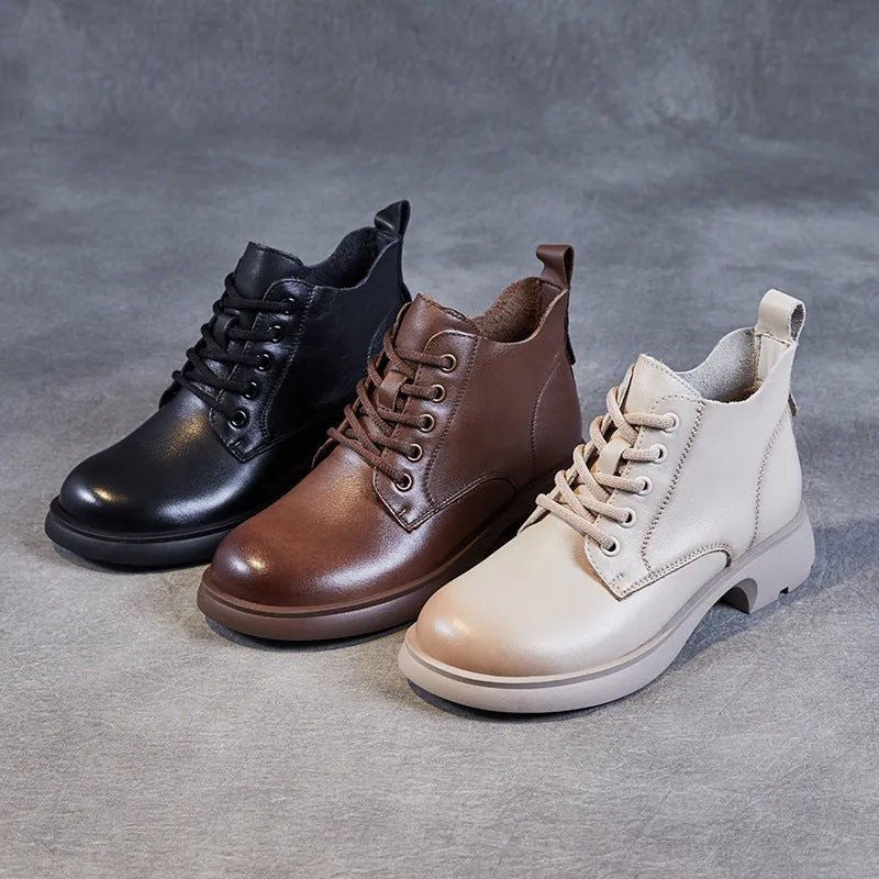 Huf Rain Boots Women Minimalist Retro Leather Lace Up Ankle Boots