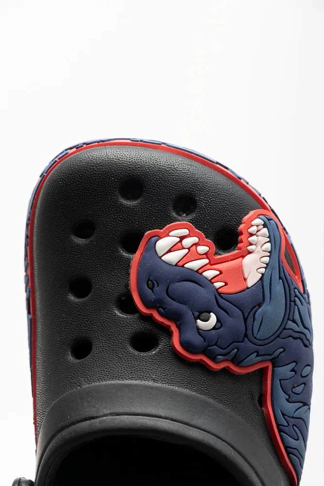 Low Heeled Block Sandals Dino Clogs Black