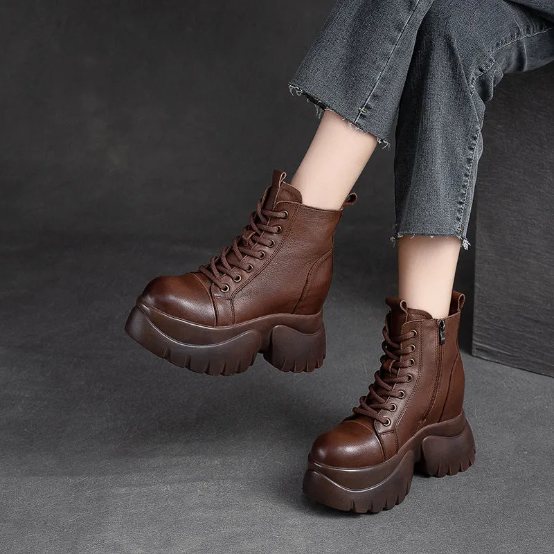 Women Retro Leather Minimalist Chunky Platform Boots Old Gringo Cowboy Boots