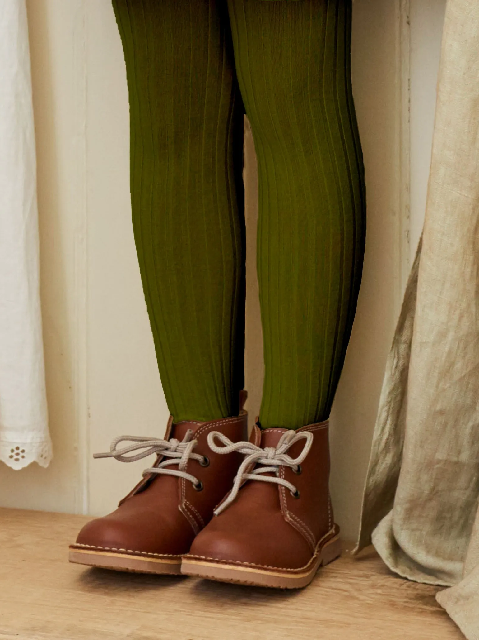 Olive Green Ribbed Kids Tights Good Work Boots For Plantar Fasciitis