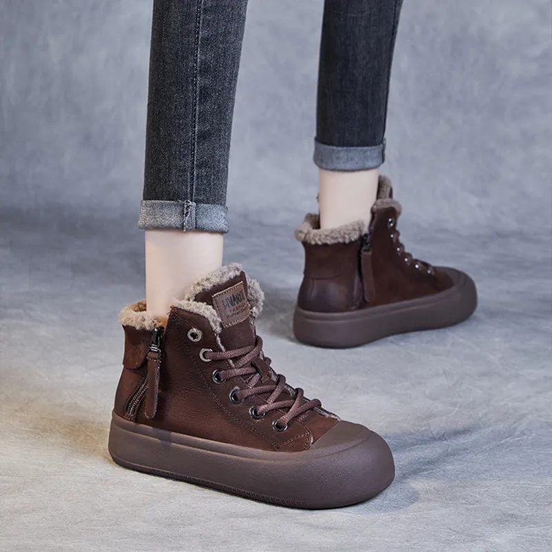 Welding Work Boots Women Retro Winter Thick Soled Furred Ankle Boots