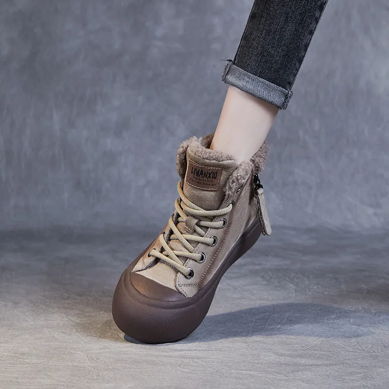 Women Retro Winter Thick Soled Furred Ankle Boots Para Boots