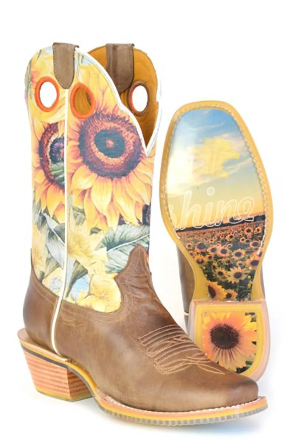 Tan Leather Boots Tin Haul Womens Follow The Sun Tan Leather Cowboy Boots