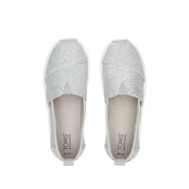 Toms Alpargata 10017760 Kids Silver Glimmer Slip On Dress Shoes JOBB892 Camp Slides