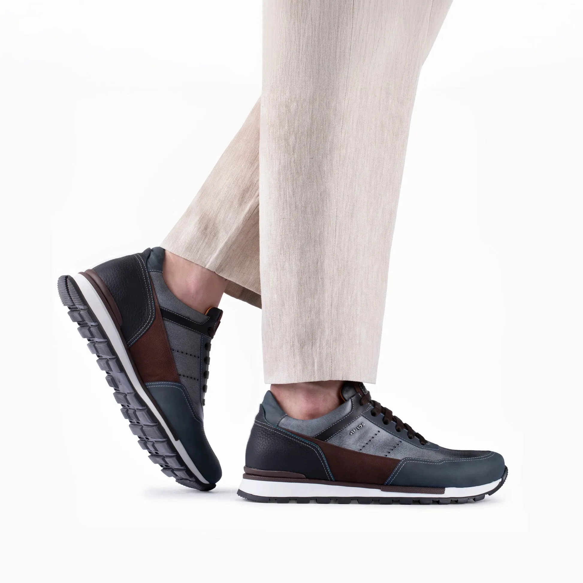 Men's Blue Nubuck & Leather Sneaker Tying Basketball Shoes